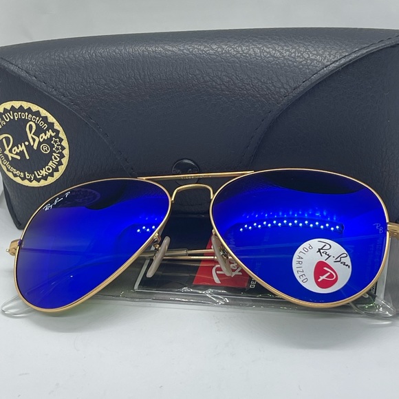 New Ray ban Aviator Gold with Polarized Flash Blue Mirror 58 - Picture 2 of 8